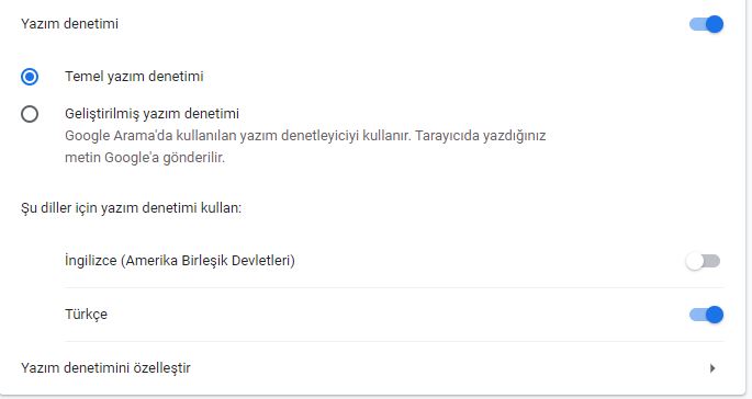 Google Chrome yazım denetimi Türkçe yapma